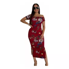 Maxidress 2040 Tinto/flores Hombros Mchn Store Linea