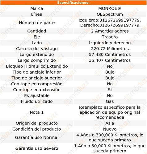 Kit 2 Amortiguadores Tra Gas Oespectrum Xterra Nissan 00/04 Foto 3