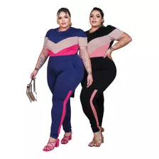 Kit 2 Conjunto Feminino Blusa E Calça Plus Size Cintura Alta