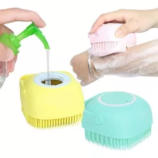 Esponja De Banho Pet Em Silicone Com Dispenser Sabonete Cor Amarelo