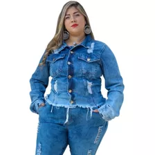 Jaqueta Jeans Feminino Plus Size Destroyed Até 60 Inverno