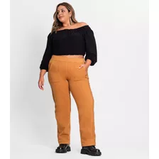 Calça Wide Leg Plus Size Secret Glam Marrom