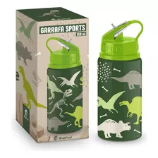 Garrafa Brasfoot Infantil Escolar Com Canudo Sports 350ml Dinossauro