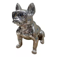 Escultura Bulldog Con Gafas Aluminio Artesanal D India 35cm 