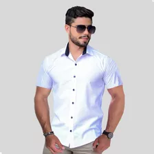 Camisa Masculina Social Slim Manga Curta Promoção Oferta