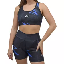 Conjunto Deportivo Mujer Calza Biker Top Corpiño Running Fit