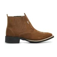 Bota Masculina Texana Cano Curto Macia Confortavel Couro