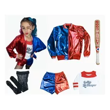 Fantasia Kit Completo Roupa Arlequina Com Jaqueta Infantil