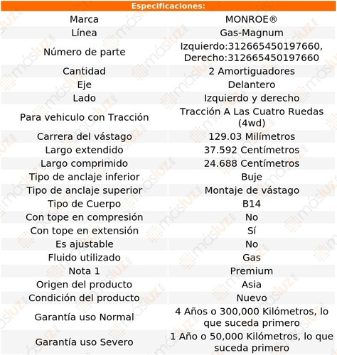 Kit 2 Amortiguadores Del Gas Gas-magnum Durango 4wd 98/03 Foto 3