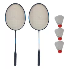 Kit Badminton 2 Raquetes + 3 Petecas + Bolsa Completo Azul