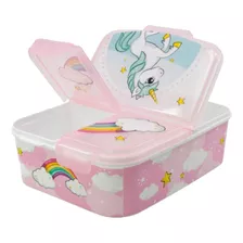 Lunchera Con Divisiones Infantil Vianda Escolar Unicornio Color Rosa