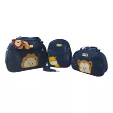 Kit Bolsa Bebê Saída Maternidade Mochila Safari Azul Marinho