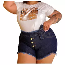 Short Amassadimho Detalhe Listra Lateral Plus Size