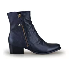 Bota Dina Mirtz Feminino Em Couro Salto Baixo 12714 Preto