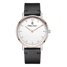 Relógio Minimalista Phillip London Rose White Leather Black