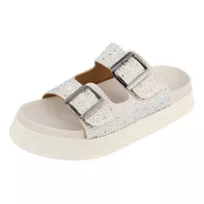 Sandalia Feminina Flatform Brilho Glamour Fivela Ajustavel