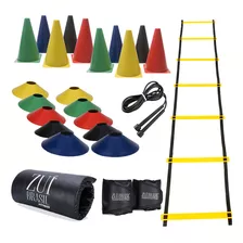 Kit Funcional Escada Corda Pratos Cones Peso 3kg Colchonete