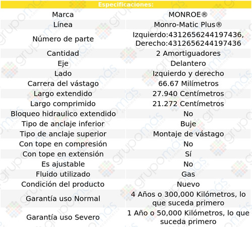 2 Amortiguadores Monro-matic Plus Del Mercury Bobcat 75-80 Foto 3