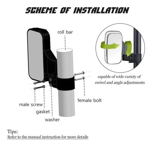 Utv Side View Mirrors For . And  Roll Bar Cage Pack, Ad... Foto 4