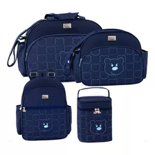 Kit Bolsa Mochila Maternidade Menino Menina Urso Luxo Cor Azul-marinho