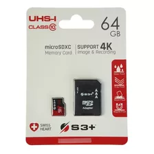 Cartão De Memória S3+ Micro Sd 64gb 4k Classe 10 Uhs-i