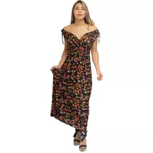 Vestido Maxi Estampado Floral Con Tirantes Gruesos Cuello V