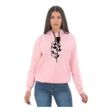 Blusa Moletom Feminino Caveira Flor Blusa De Frio Promoção