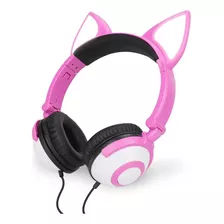 Fone De Ouvido Gatinho Com Pisca Led Hf-c22 Rosa