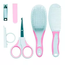 Kit Cuidados Higiene Bebê Pente Escova Cortador De Unha Rosa