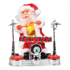 Papai Noel Musical Baterista 19x17,5x12,5cm Elétrico A Pilha Cor Vermelho