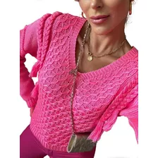 Blusa Cropped Tricot Croche De Frio Inverno Grossa Colorida