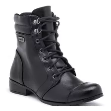 Bota Estilo Coturno Feminino Cano Médio Salto Couro Conforto