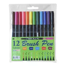 Marcador Brush 12 Colores Selloffice (punta Fina + Pincel)