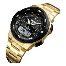 Relógio Masculino Skmei 1370 Anadigital Esporte Luxo Dourado
