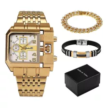 Oulm Luxo Quartz Homme Relógio Grande Dial Com 2 Pulseiras