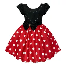 Vestido Minnie + Tiara Infantil Temático Bolinhas Brancas 