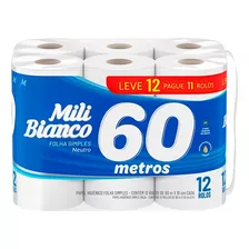 Papel Higiénico Mili Hoja Simple Neutro 60m X12 Rollos Otec