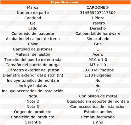 (1) Caliper O Mordaza Tras Der Mercury Tracer 97/99 Cardone Foto 5