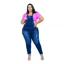 Jardineira Macacão Longo Plus Size Jeans Feminino Com Lycra