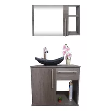 Gabinete Para Baño Con Lavamanos Gris Y Monomando + Botiquin