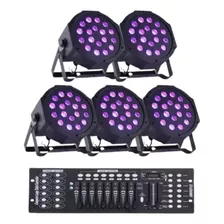 5 Canhão Uv 18 Led 3w Luz Negra Bivolt Neon + Mesa Dmx