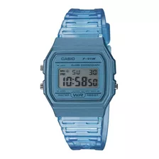 Reloj Pulsera Casio Collection F-91wg-9qdf-sc De Cuerpo Color Celeste, Digital, Para Hombre, Fondo Gris, Con Correa De Resina Color Transparente Y Celeste, Dial Negro, Minutero/segundero Negro, Bisel 