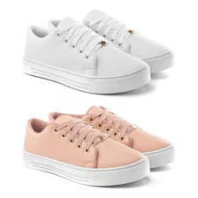 Kit 2 Pares Tenis Feminino Casual Basico Confort Leve