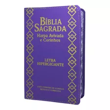 Bíblia Sagrada Capa Luxo Linda Letra Hipergigante Flor Roxa Arc Harpa E Índice