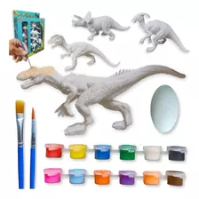 Brinquedo Dinossauros Ovo Branco Pintura Tinta Guache Pincel