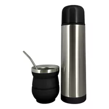 Set Termo De 500ml Mate Y Bombilla Selecta Color Negro