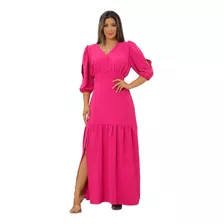 Vestido Moda Evangelica Mulher Virtuosa Longo Fenda Chique 