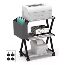Greige Mobile Printer Stand 3 Tier Wood Shelf Metal Fra...