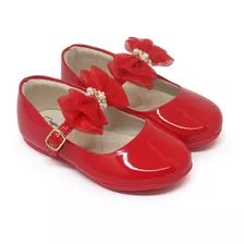 Sapatilha Infantil Sapato Boneca Laço Voal Perola Vermelho