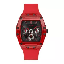 Reloj Pulsera Guess Gw0203g De Cuerpo Color Rojo, Analógico, Para Hombre, Fondo Negro, Con Correa De Silicona Color Rojo, Agujas Color Rojo Y Negro, Dial Rojo Y Negro, Subesferas Color Negro Y Platead